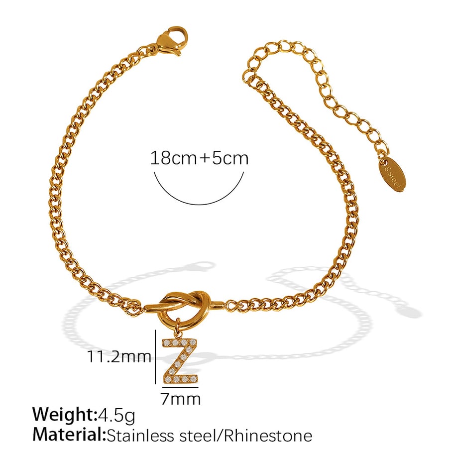 Pulseras con dijes de diamantes de imitación chapados en Color dorado de 18 quilates de acero inoxidable con letra Z de serie simple de 1 pieza para mujer 
